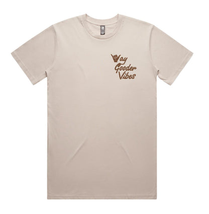 Bone Gooder Vibes Tee front view with brown shaka chest graphic